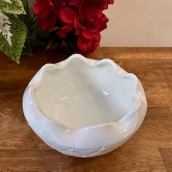 Indiana Glass White Milk Glass Ruffled Candy Dish – Duette Quilted Diamond Patte - Picture 3 of 4